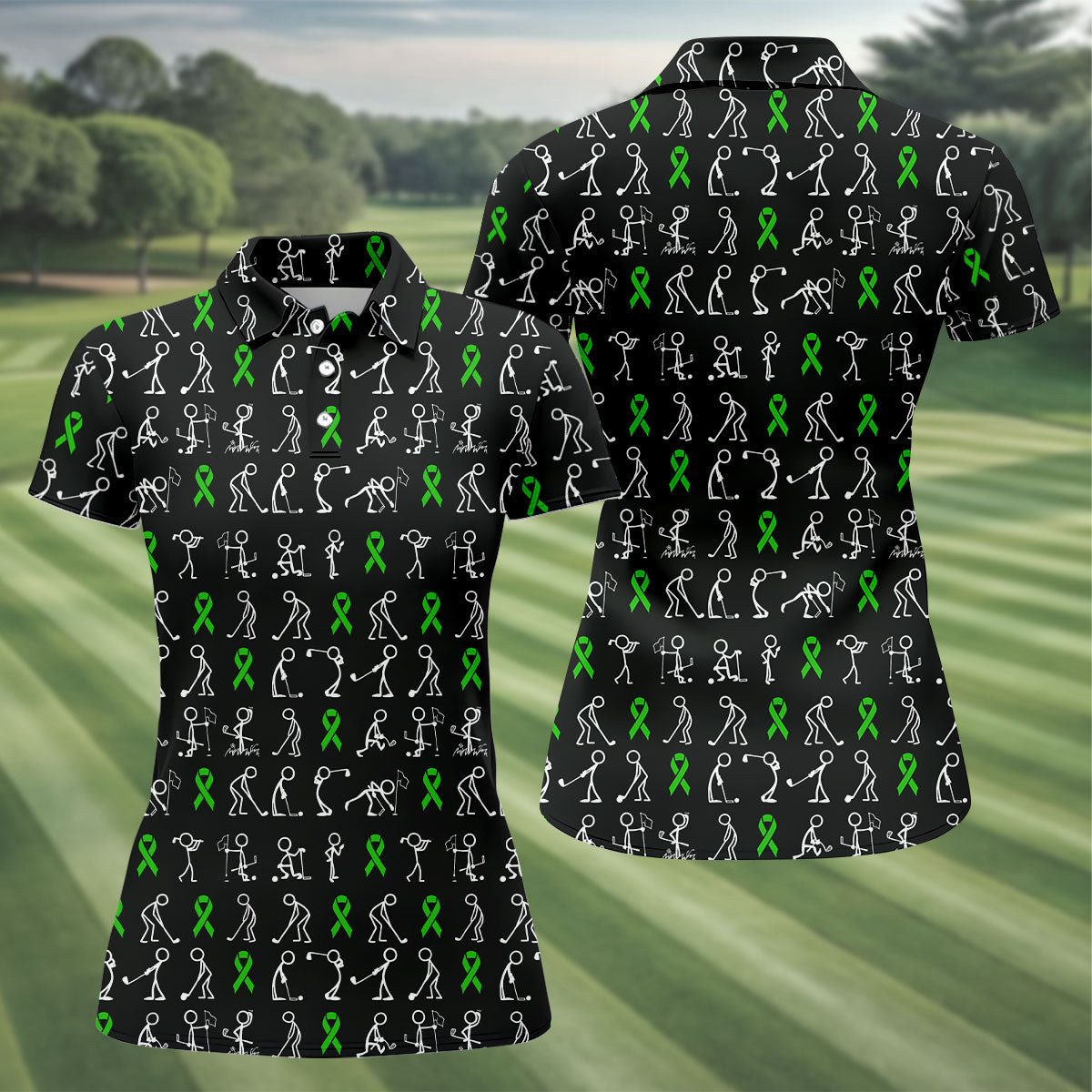Lymphoma Cancer Green Ribbon Women Golf Top, Cancer Awareness Shirt, Ladies Golf Polos