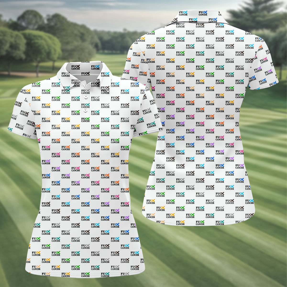 Cancer Awareness Fun Women's Golf Shirts, Cancer Survivor Shirt, Ladies Golf Shirts, White Polo Women