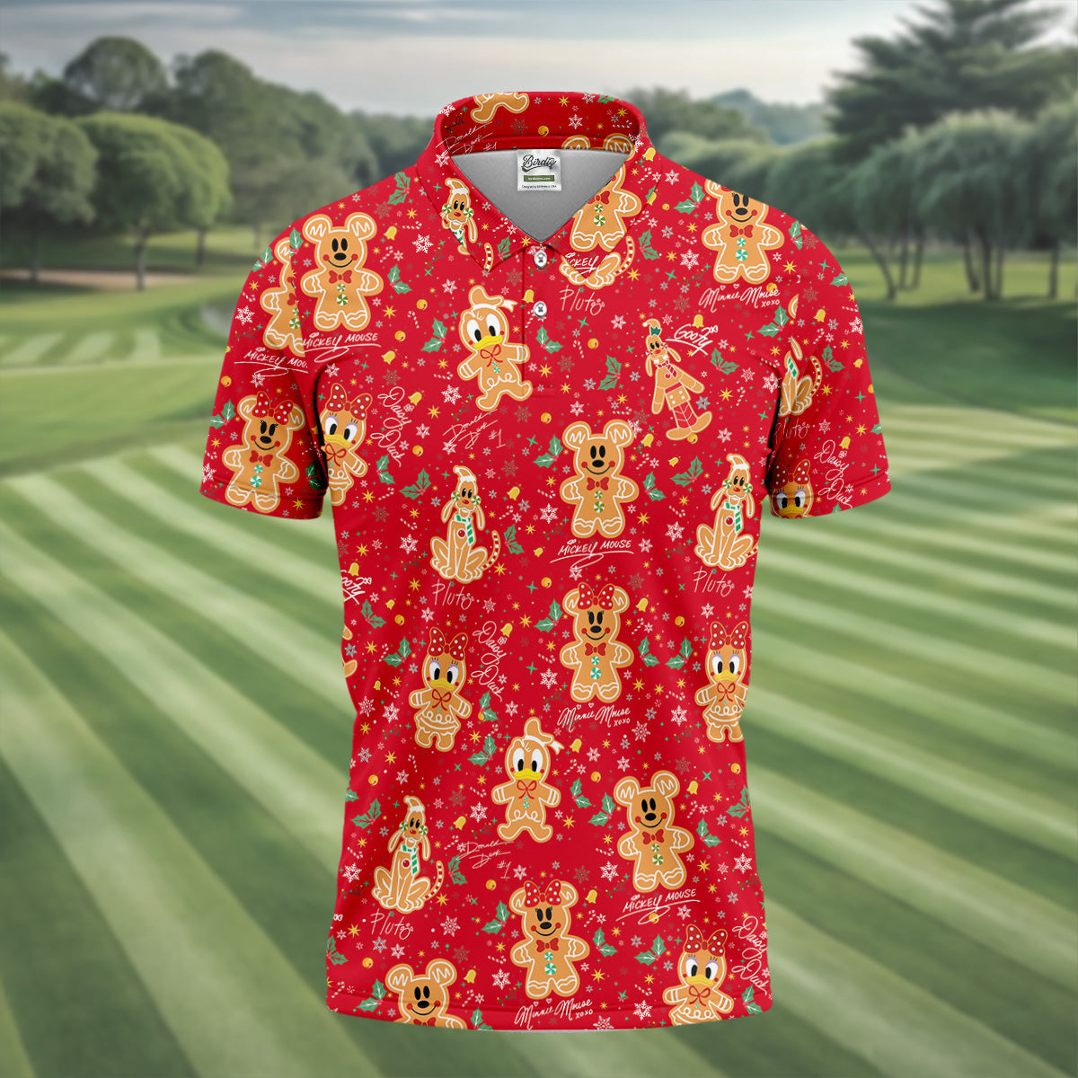 Cute Gingerbread Classic Cartoon Characters Christmas Golf Shirt, Fun Golf Shirts For Men, Golf Gift For Men