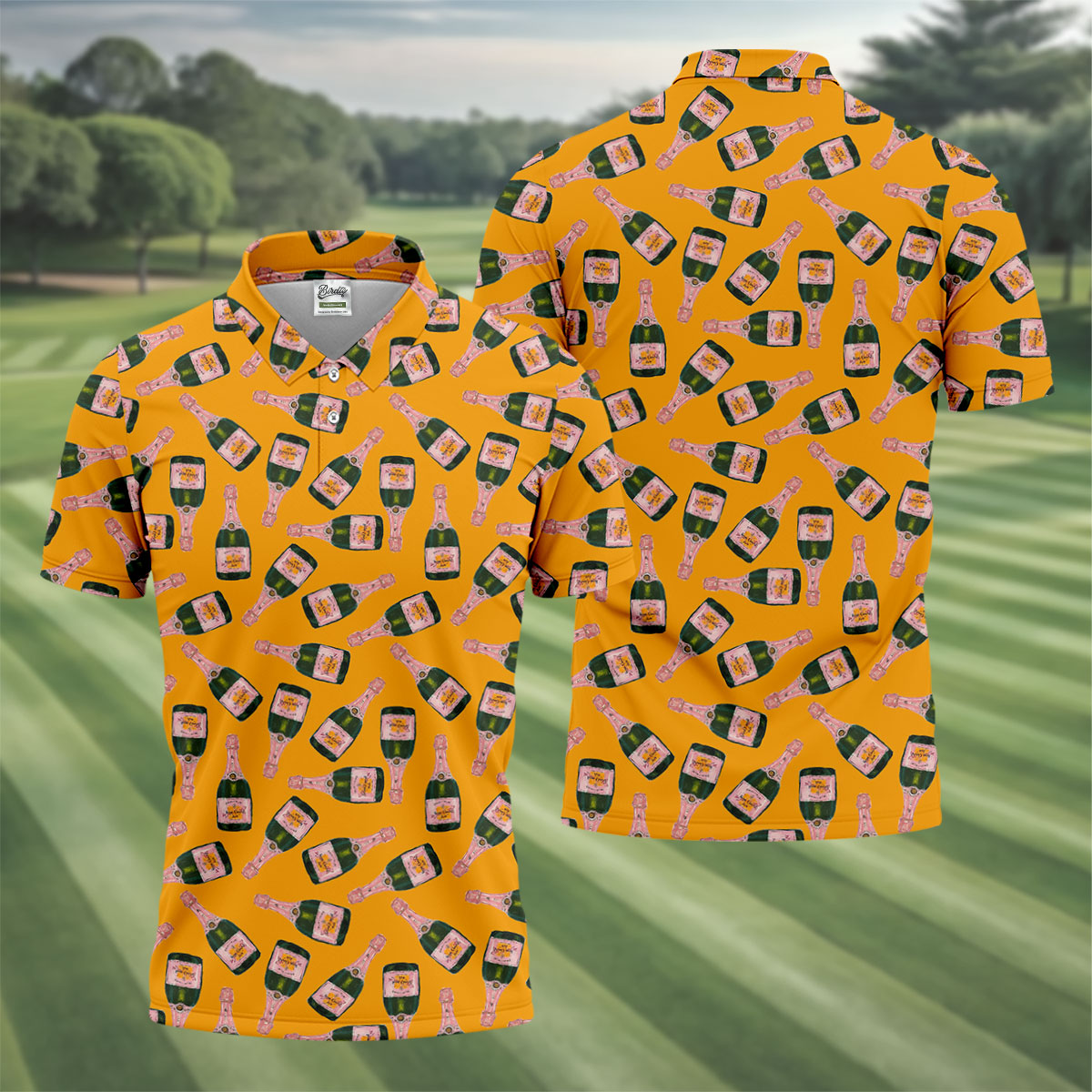 Rosé Champagne Seamless Pattern Yellow Golf Shirt, Polo Shirt Men, Golf Shirts For Men