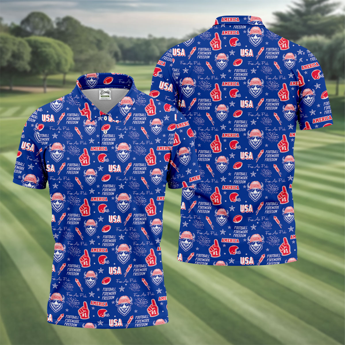 The Bisons Cool Buffalo Blue And Red Sport Polo, American Football League Gift Ideas For Football Fans