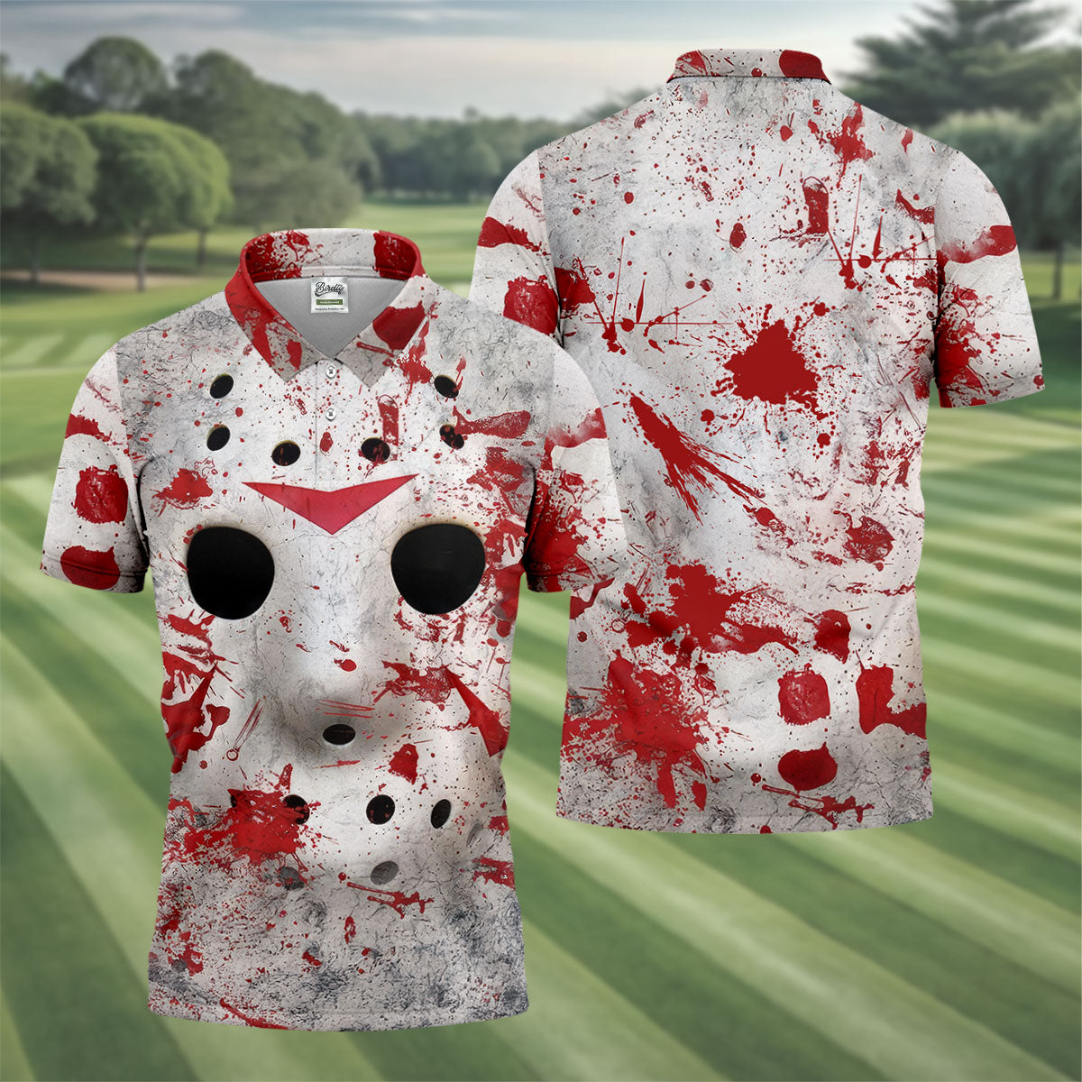 Creepy Mask Face Golf Tops For Men, Horror Character Cosplay Polo Shirtor Men, Halloween Golf Shirt