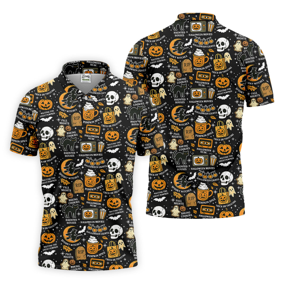 Vintage Halloween Spooky Witches Golf Polo Shirt Halloween Theme Shirts, Ghost Pumpkin, Fun Golf Shirts For Mens