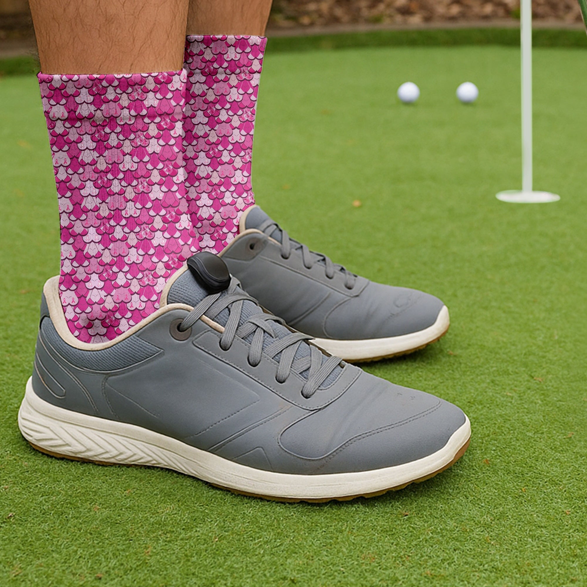 Pink Breast Cancer Men's Golf Shirt With Socks Free, Breast Cancer Awareness Gift