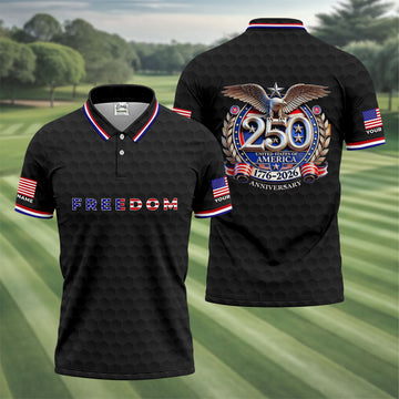 Freedom American Bald Eagle 250th Anniversary Black Golf Shirt, Patriotic 4th Of July Golf Shirts For Men