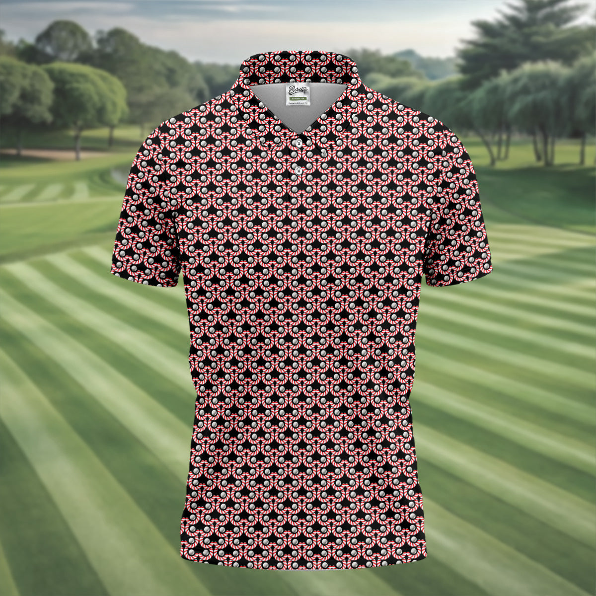 Golf Ball Candy Cane Golf Shirt, Fun Golf Shirts For Men, Golfing Apparel, Golf Shirts For Men