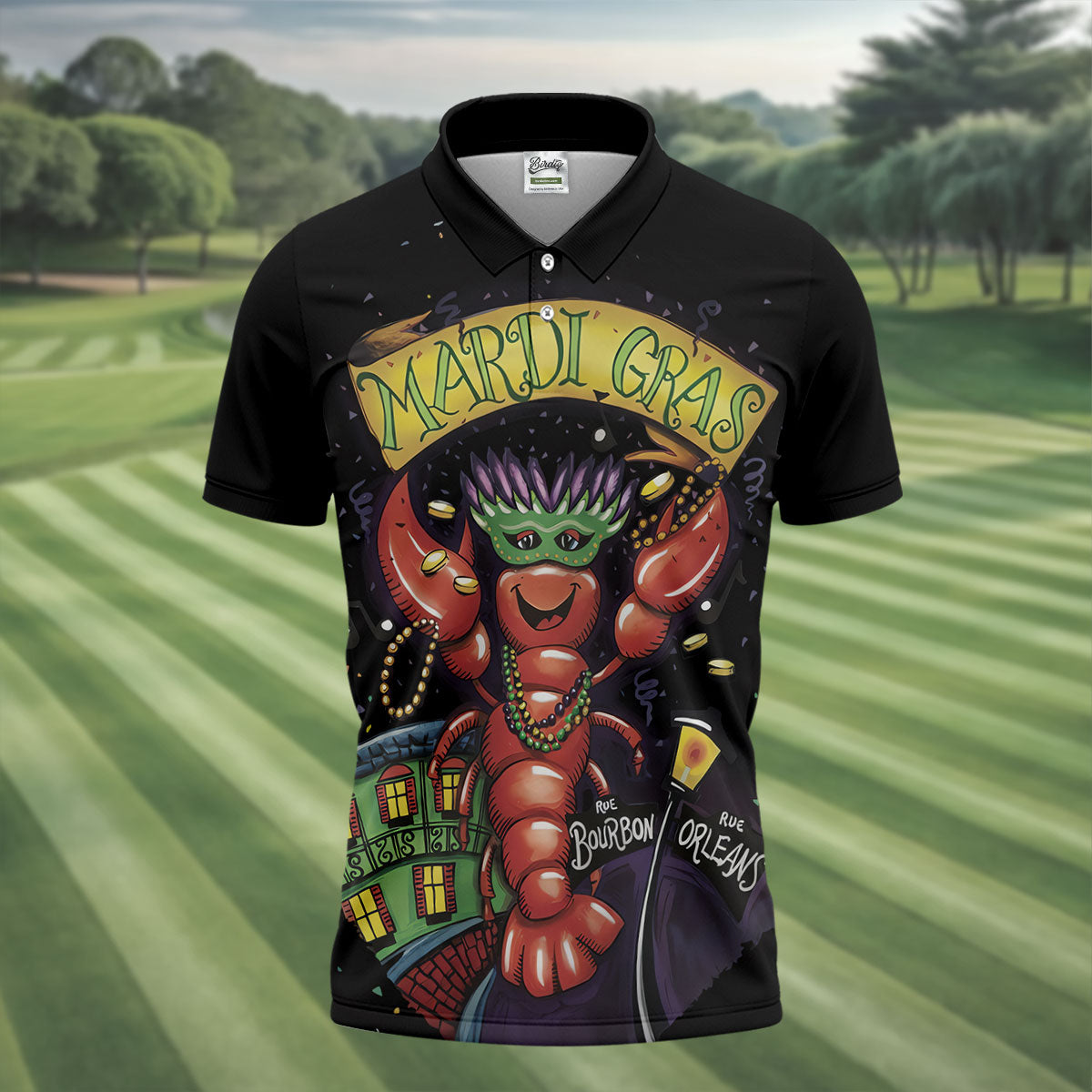 Mardi Gras Crawfish Rue Bourbon Black Golf Shirt, Polo ShirtFor Men, Golf Shirts For Men