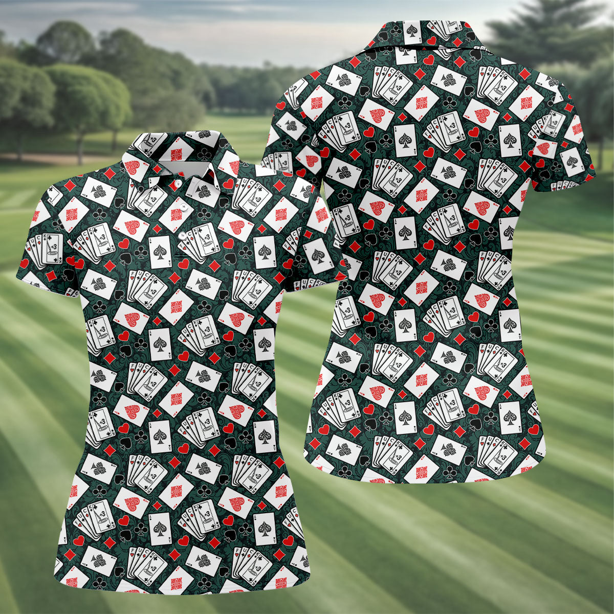 Playing Cards Pattern Casino Themed Ladies Golf Shirts, Golf Shirt For Women, Ladies Golf Polos