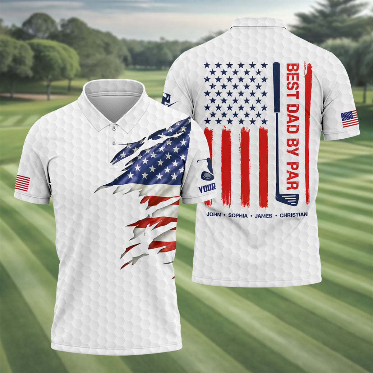 Best Dad By Par Patriotic Golf Shirt, US Flag Golf Shirt For Dad, Golf Tops For Men, Father's Day Golf Gift