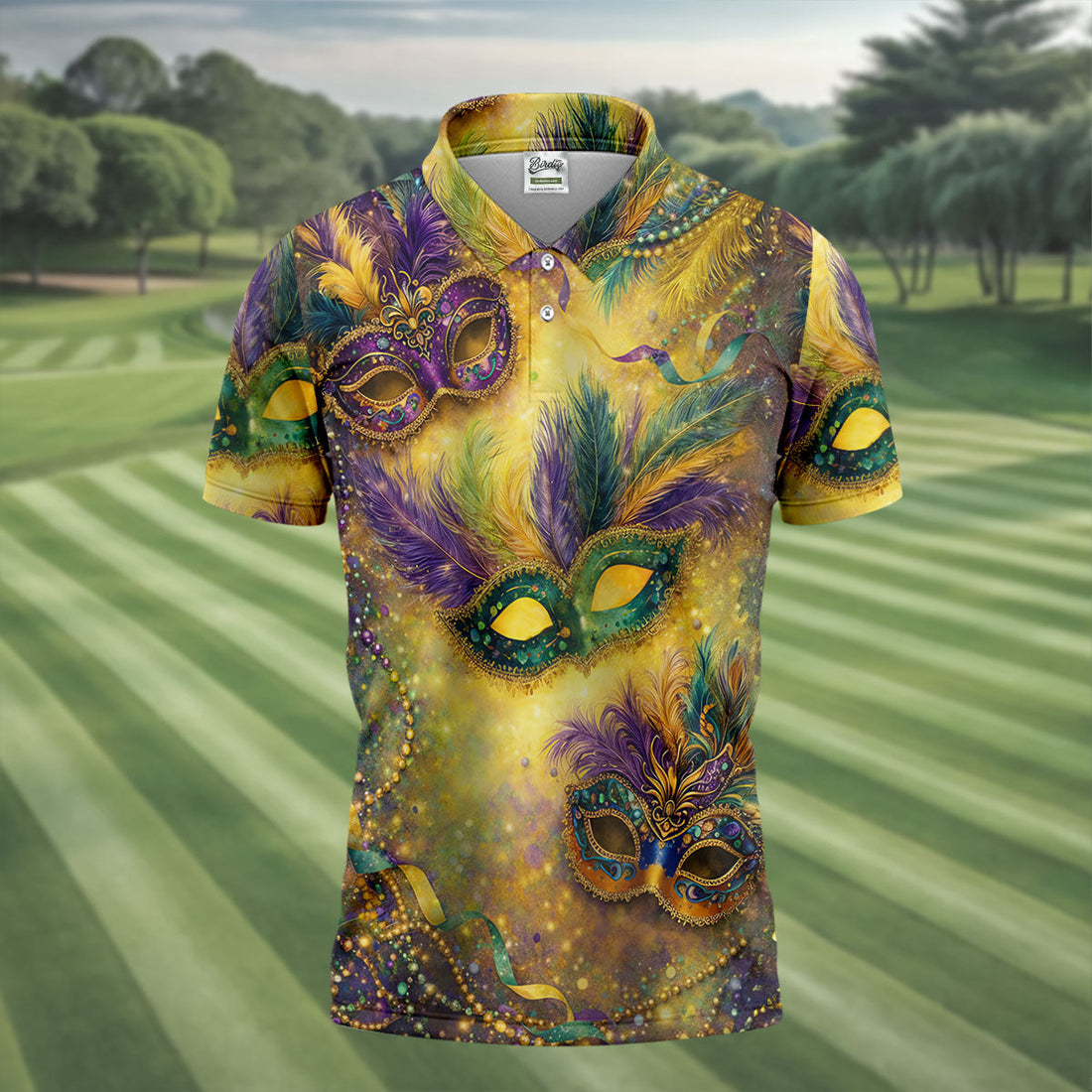 Masquerade Mask Beads Chain Sparkling Effect Mardi Gras Golf Shirt, Polo ShirtFor Men, Golf Shirts For Men