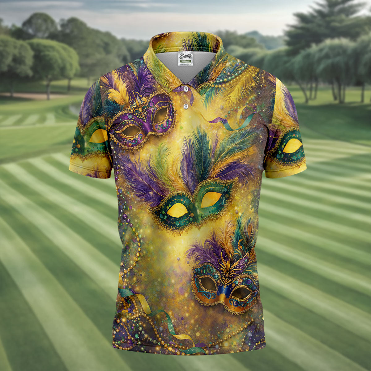 Masquerade Mask Beads Chain Sparkling Effect Mardi Gras Golf Shirt, Polo ShirtFor Men, Golf Shirts For Men