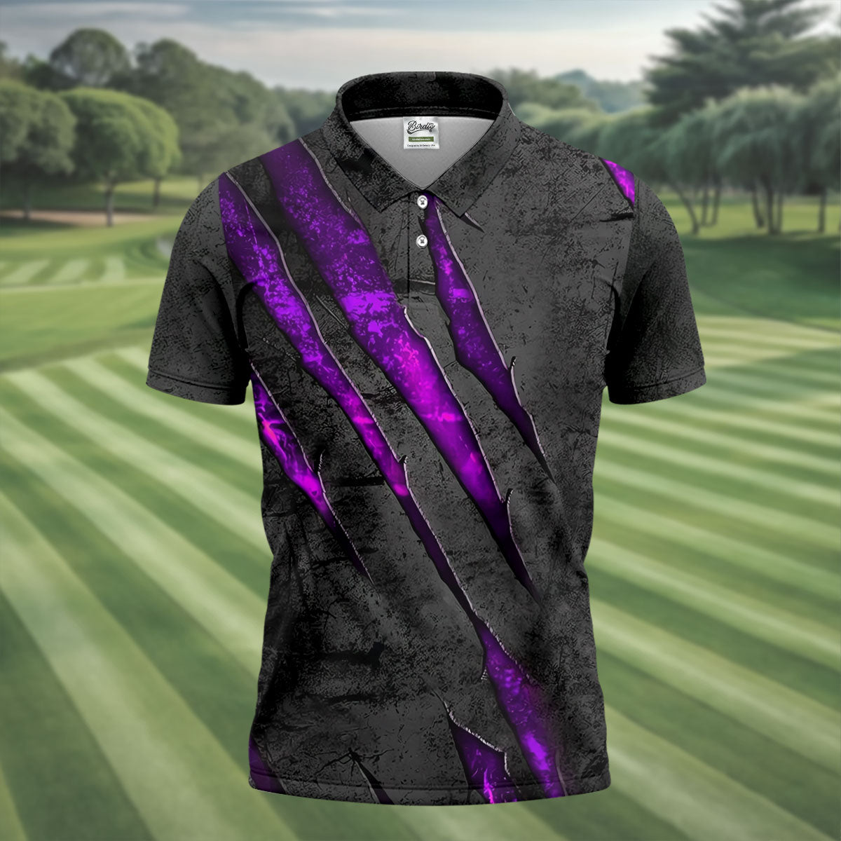 Purple Claw Marks Hawaiian Golf Shirt, Scratch Print Men's Golf Shirt, Polo Shirts For Men