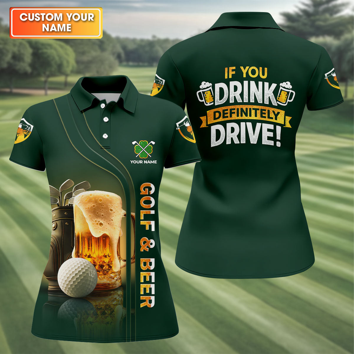If You Drink Definitely Drive Golf And Beer St Patrick's Day Green Women's Golf Tops, Ladies Golf Polos