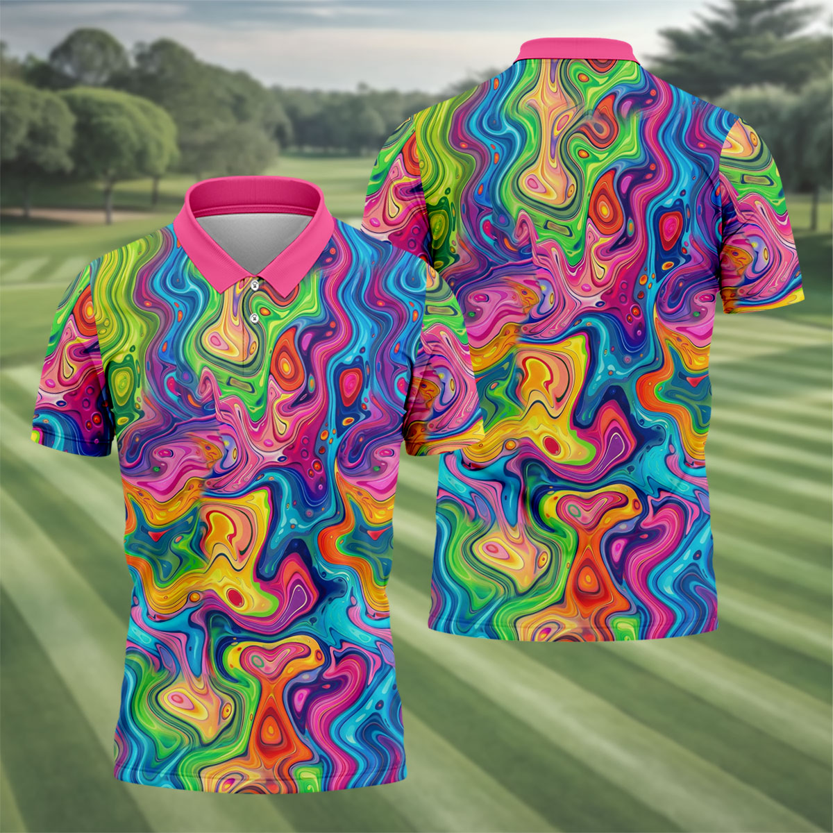 Liquid Marble Colorful Print Golf Tops For Men, Polo Shirt Men, Golf Shirts For Men