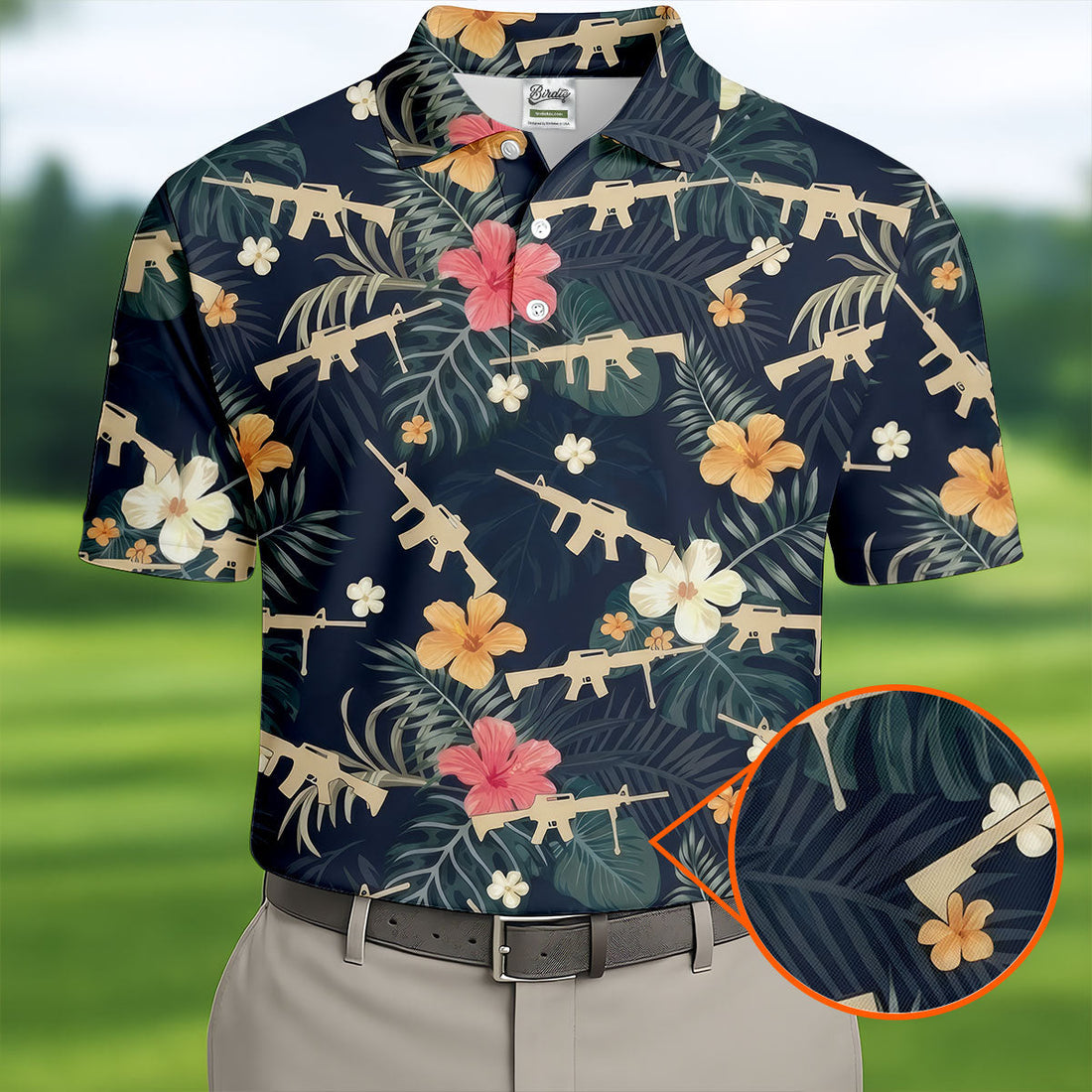 Colorful Hibiscus With Army Theme Golf Shirts For Men, Polo ShirtFor Men, Golfing Apparel