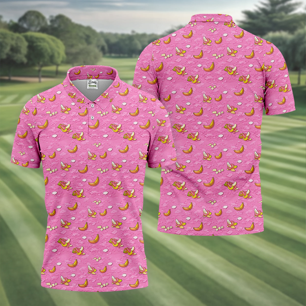 Banana And Donut Dirty Humor Pink Golf Shirt, Fun Golf Shirts For Men, Valentines Golf Gift, Golf Shirts For Men