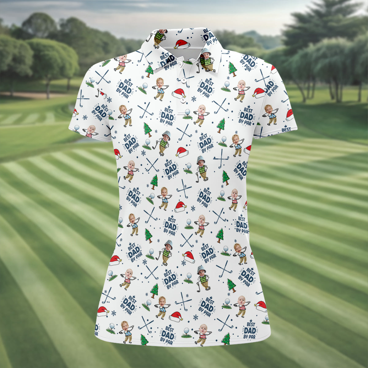 Custom Face Best Dad By Par White Golf Shirt, Christmas Golf Shirt, Ladies Golf Polos, Women's Polo Shirt