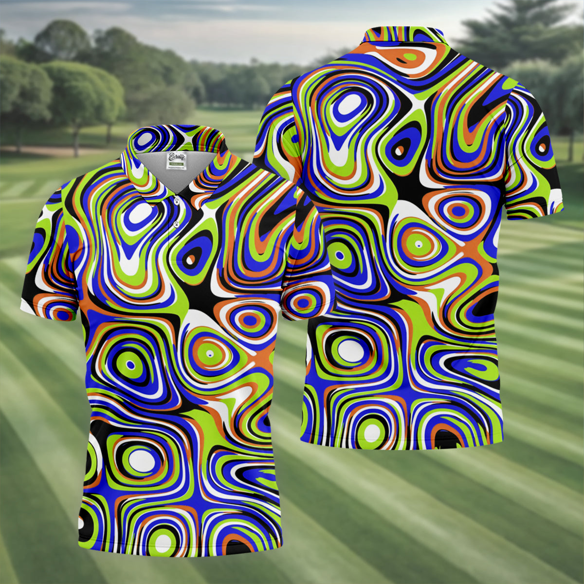 Blue And Green Fluid Art Cool Golf Shirt, Golf Tops For Men, Golf Shirts For Men, Golf Gift For Men
