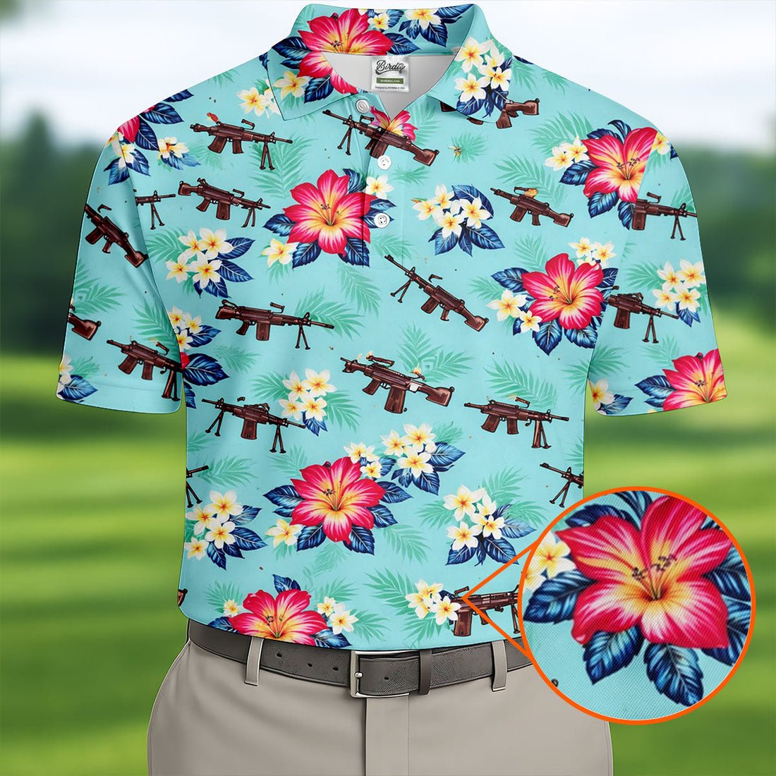 Floral Pattern Army Theme Hawaiian Golf Shirt, Men's Golf Polo ShirtShirts For Men