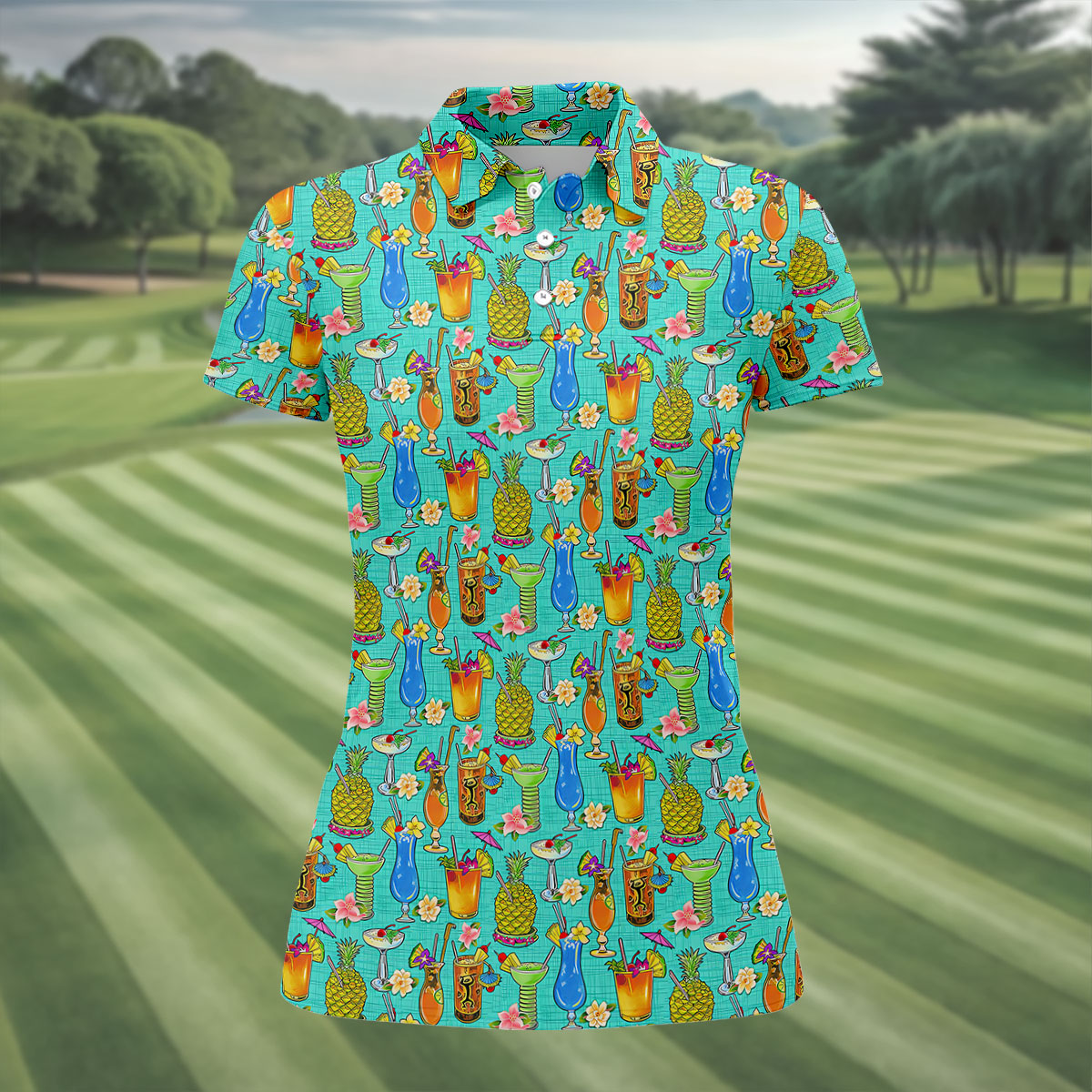 Tropical Cocktail Summer Vibe Retro Golf Shirt, Ladies Golf Tops, Golf Shirt For Women, Ladies Golf Shirts