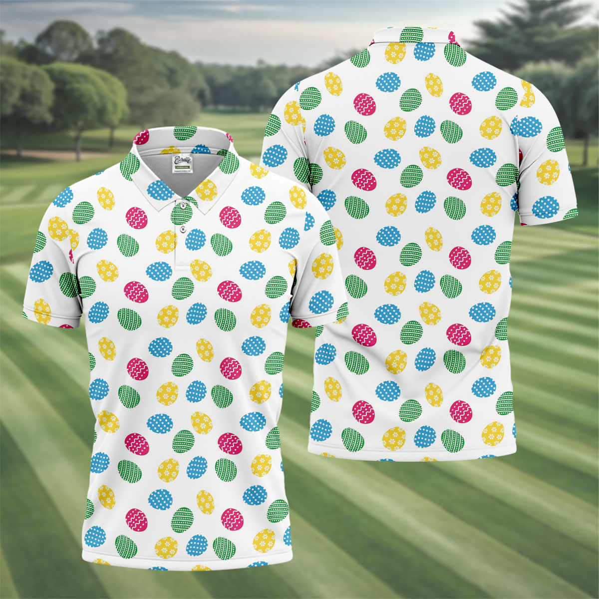 Colorful Easter Eggs White Golf Shirt, Cute Golf Outfit, Polo ShirtFor Men, Golf Shirts For Men