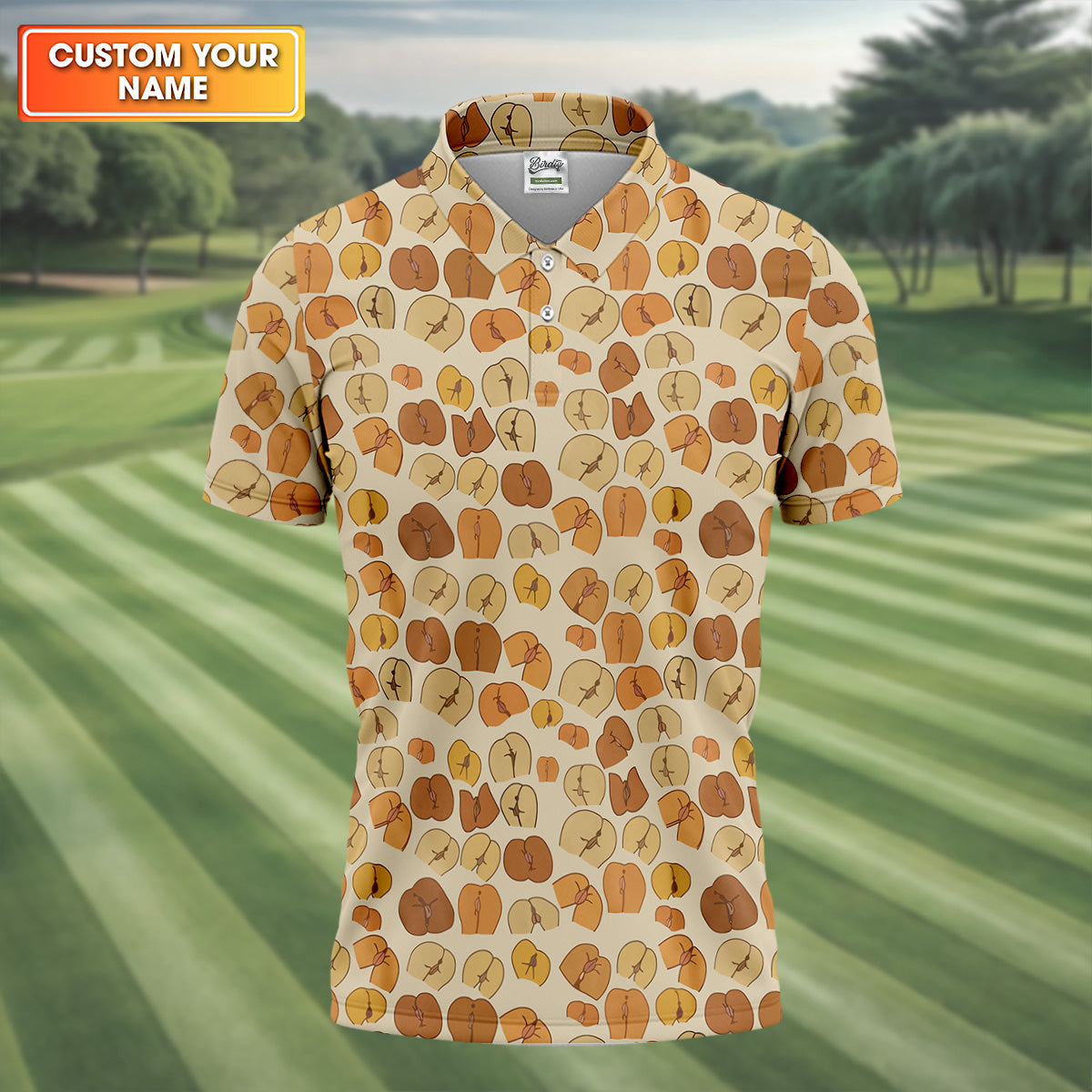 Funny Peach Golf Tops For Men, Men's Funny Golf Shirts, Unique Gift For Golfer, Golfing Apparel