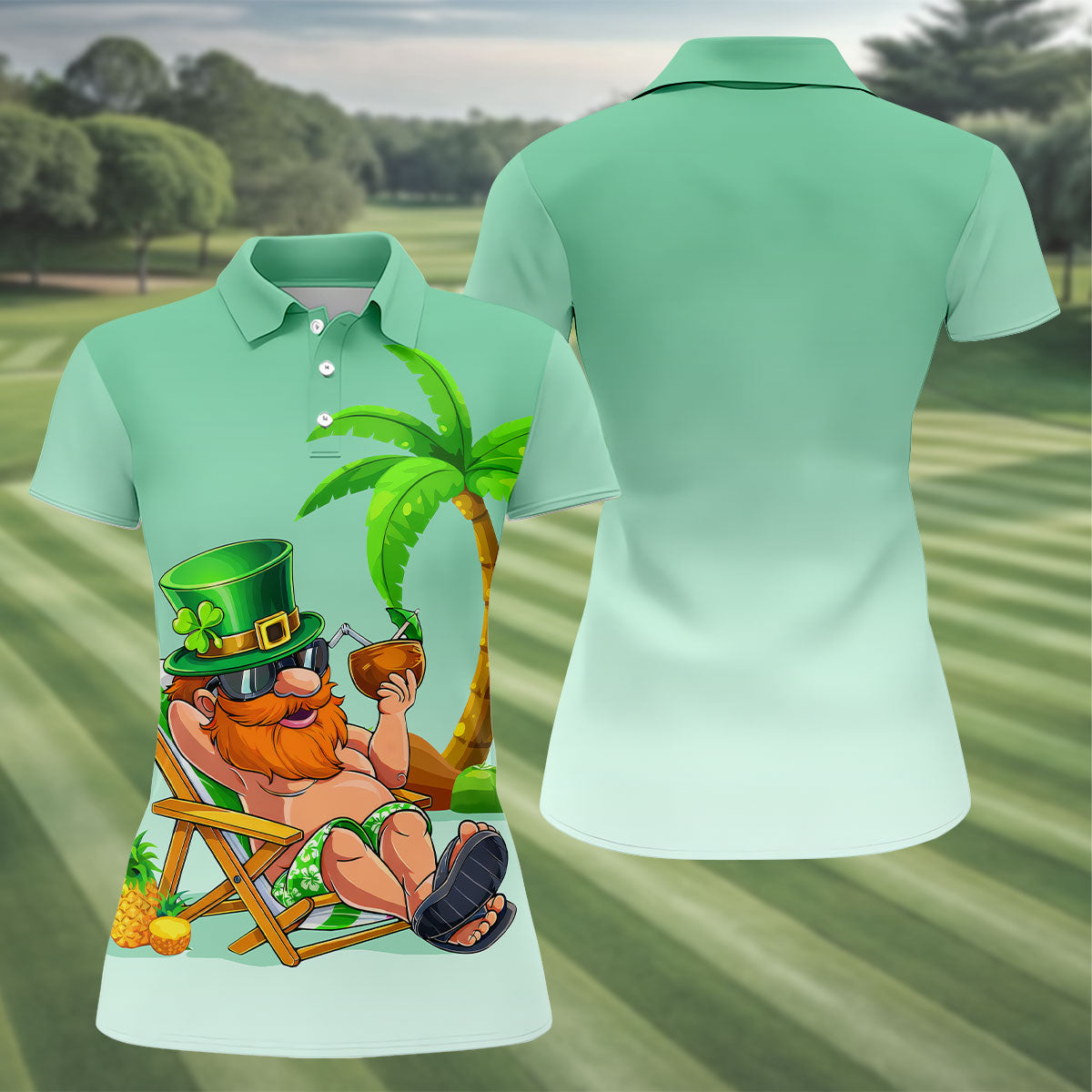 Leprechaun St Patrick's Day Hawaiian Summer Fun Golf Shirt, Golf Shirt For Women, Ladies Golf Shirts
