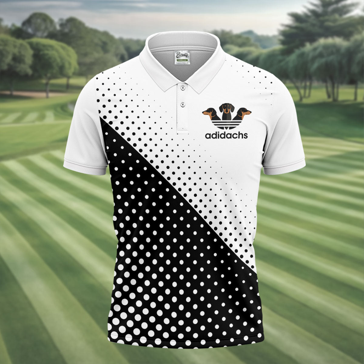 Adidachs Funny Dachshund White Golf Shirt, Men's Funny Golf Shirts, Polo Shirtor Men