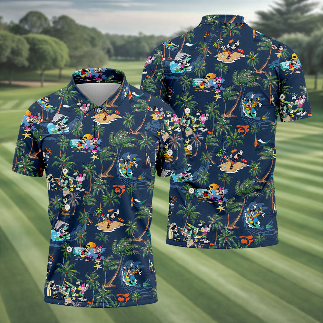 Cartoon Tropical Surf Beach Golf Polo Shirt, Hawaiian Golf Shirt, Golf Polo Shirts For Men
