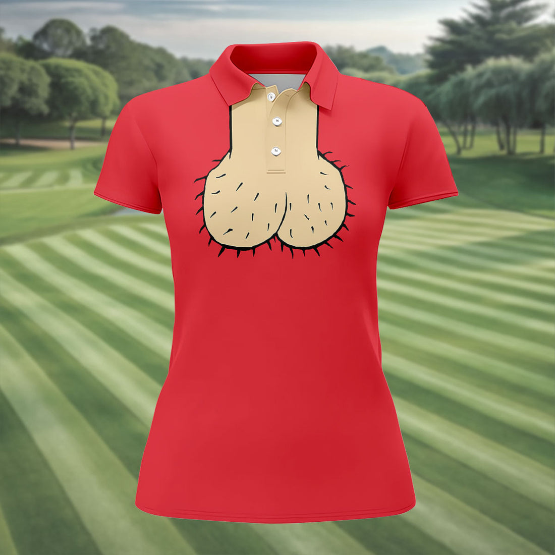 Red Funny Dickhead Faux Chest Golf Shirt, Funny Halloween Shirt, Women’s Golf Apparel