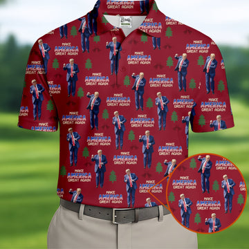 Make America Great Again Christmas Golf Trump Dancing Men's Golf Polo Shirtn Golf Polos, Golf Apparel