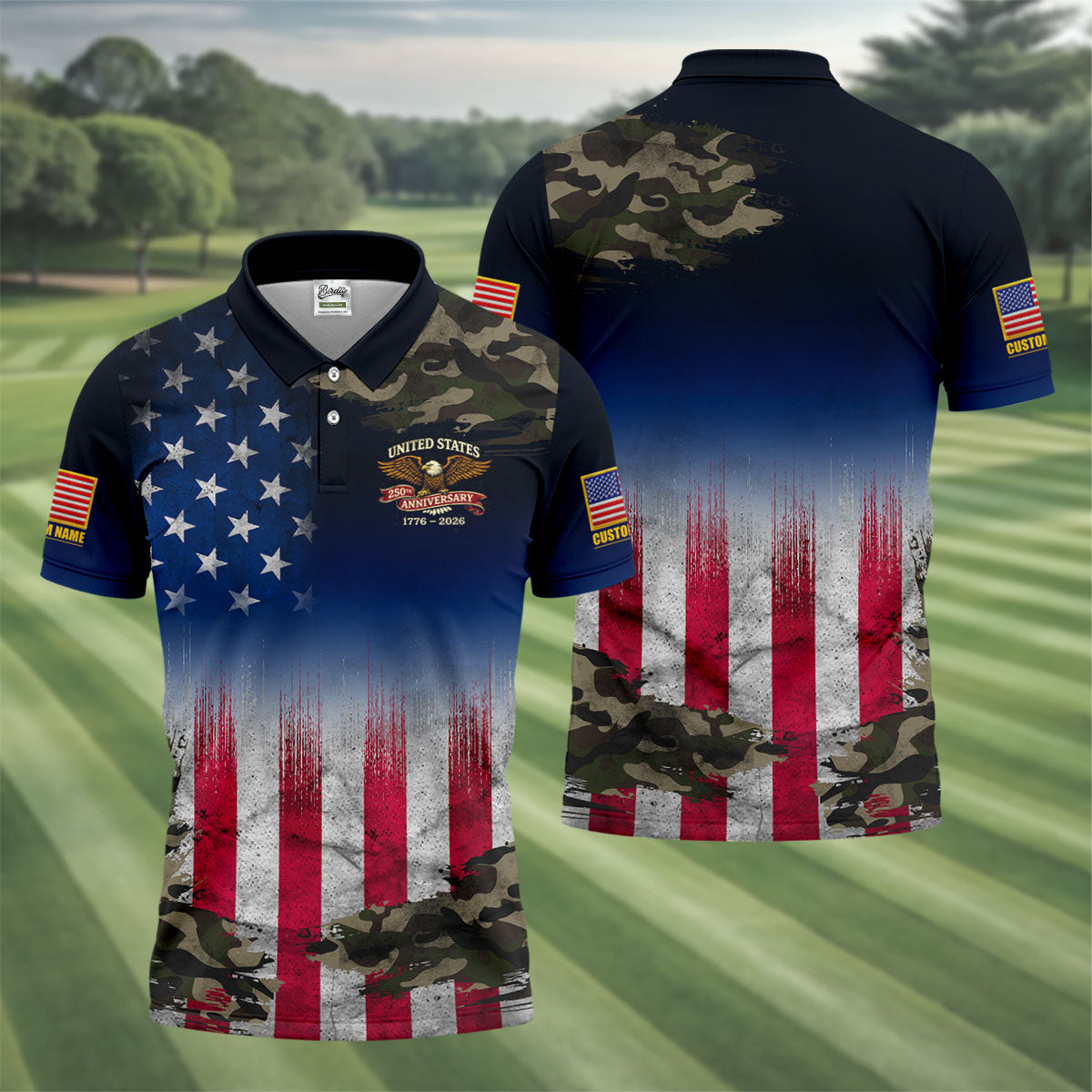 United States 250th Anniversary Camo Patriotic 4th Of July Golf Shirt, Distressed Flag Golf Shirts For Men