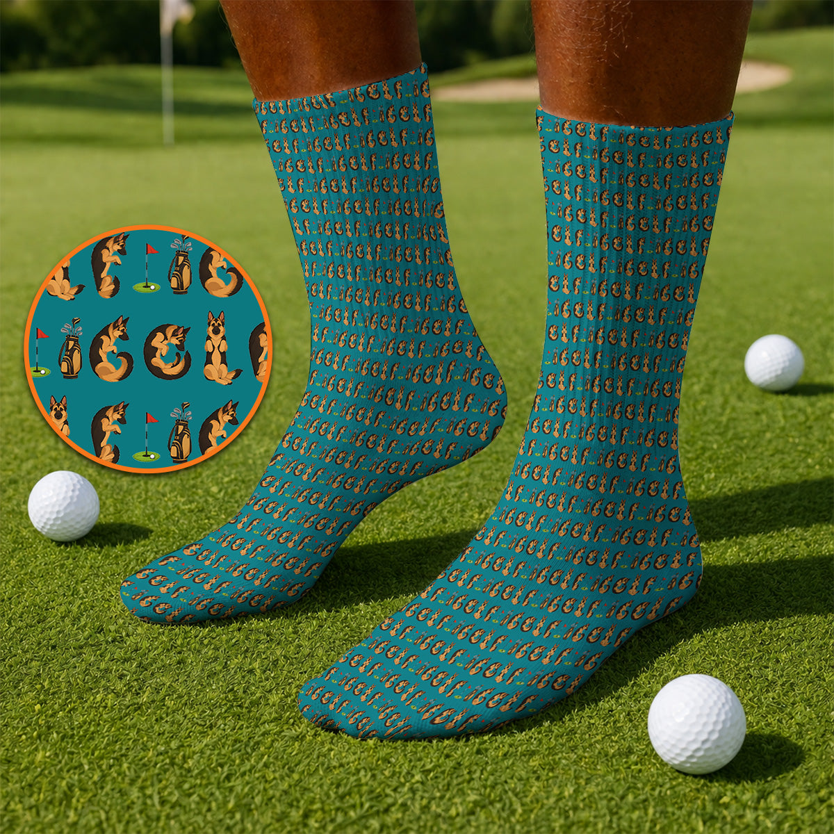 Crazy German Shepherd Pattern Golf Socks, German Dog Golf Sock, Golf Gift For Golfers