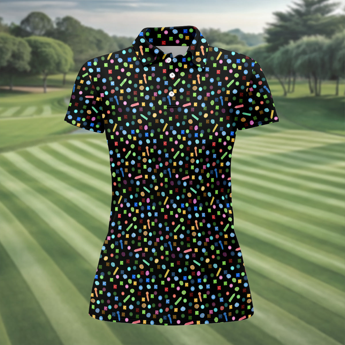 Colored Condoms Funny Style Black Golf Shirt, Women's Golf Tops, Valentines Golf Gift, Golf Gift For Ladies