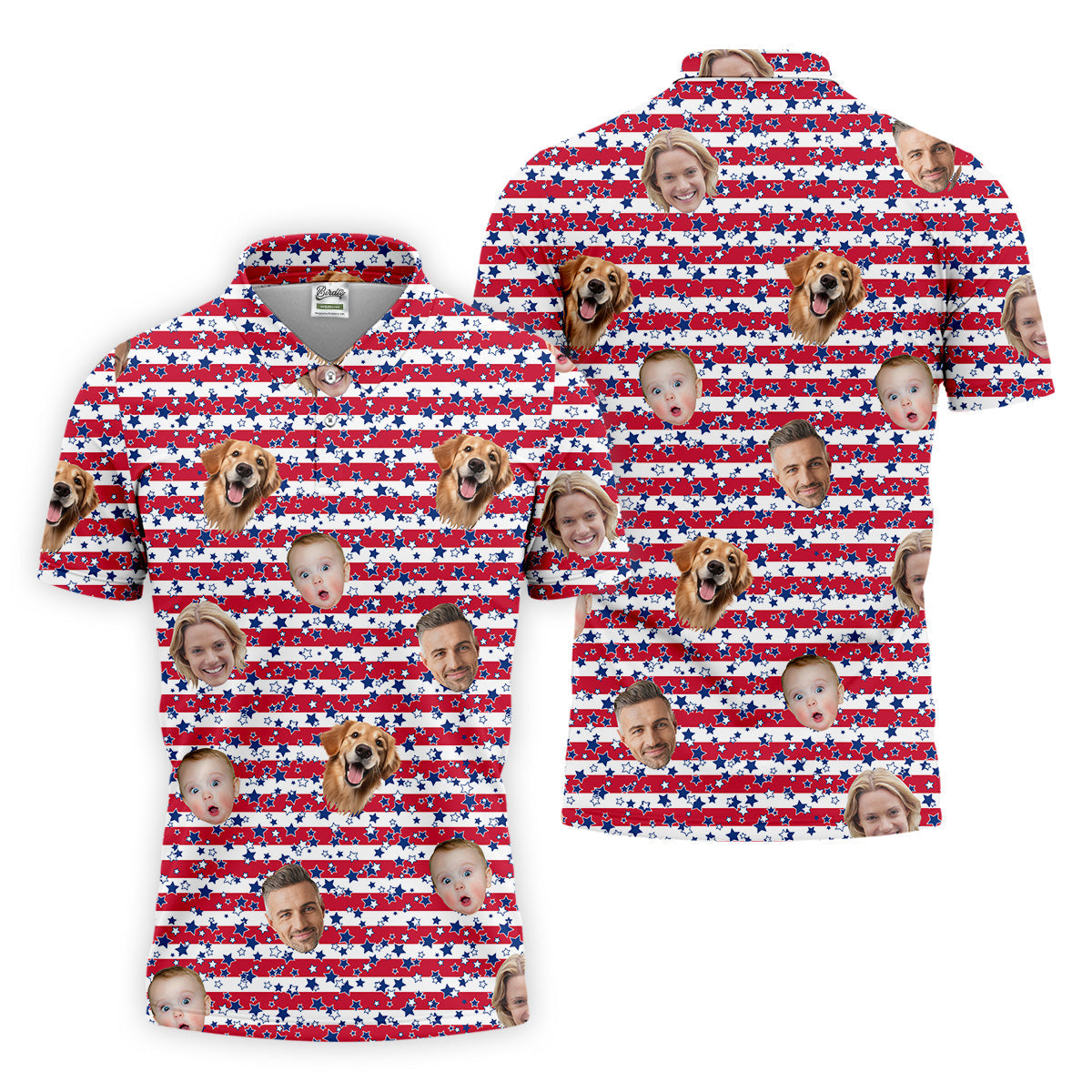 American Flag Golf Shirts, Custom Shirts With Faces, Men's Golf Polo ShirtMen's 4th Of July Shirts