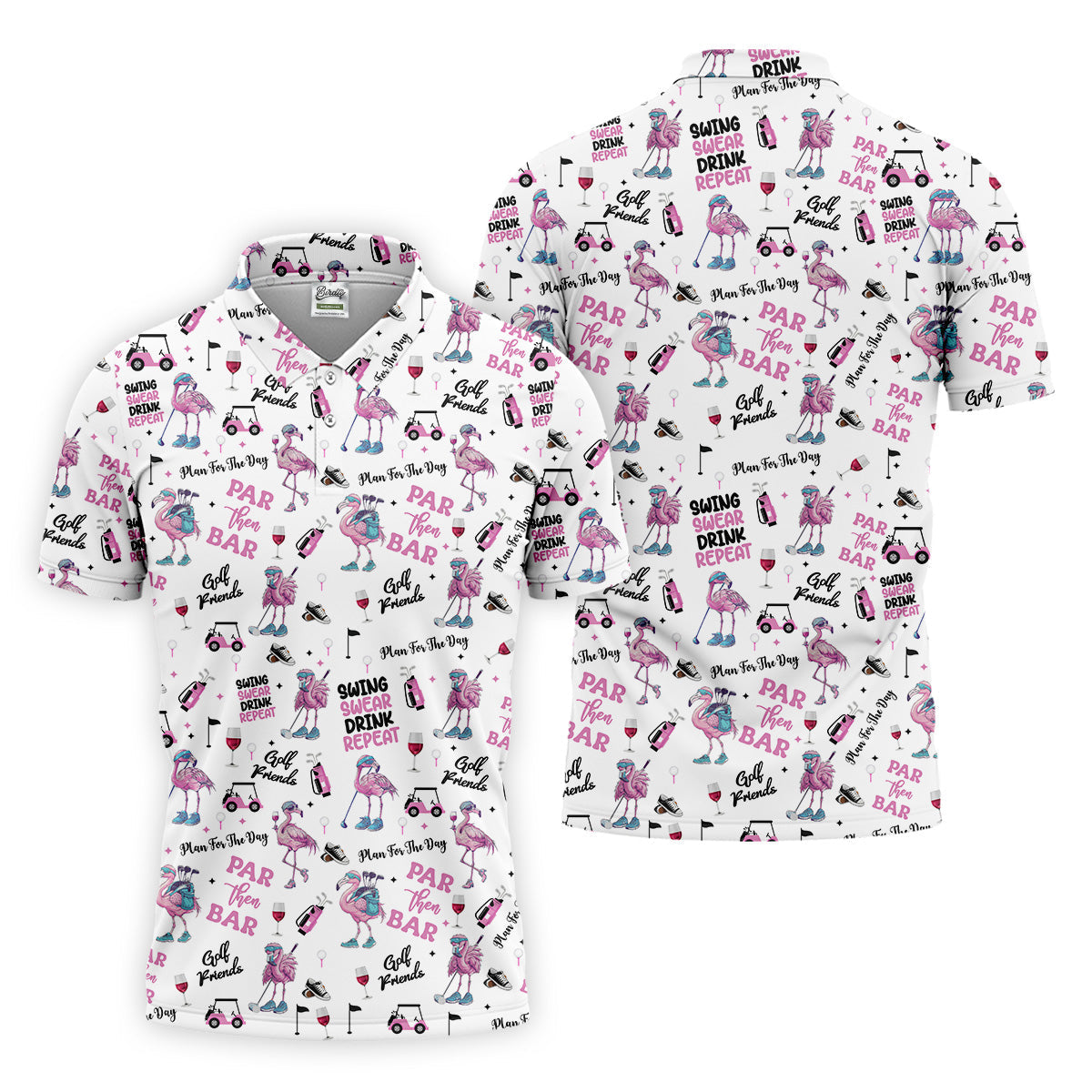 Par Then Bar Flamingo Funny Men Polo ShirtFun Golf Polos For Men, Golf Shirts, Dad Golf Gift