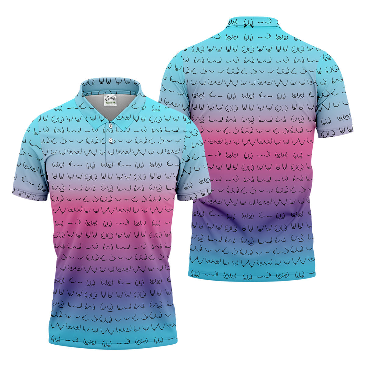 Blue Pink Ombre Mens Funny Golf Shirts , Fun Golf Shirts For Men, Men Golf Polo Shirtl Golf Gifts
