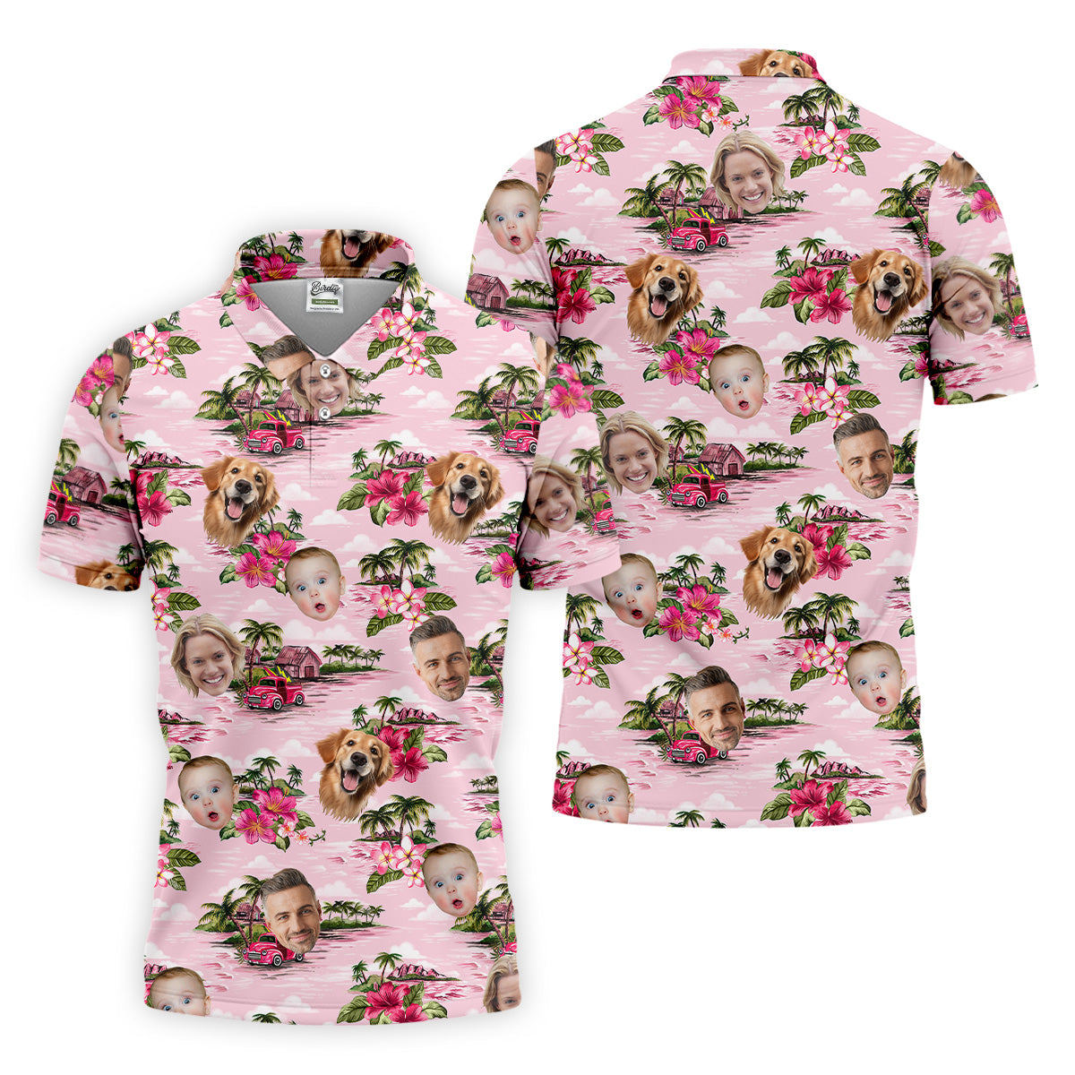 Mens Pink Hawaiian ShirtFlower Men Shirt, Custom Team Shirt, Men Polo Shirtest Gifts For Men Golfers