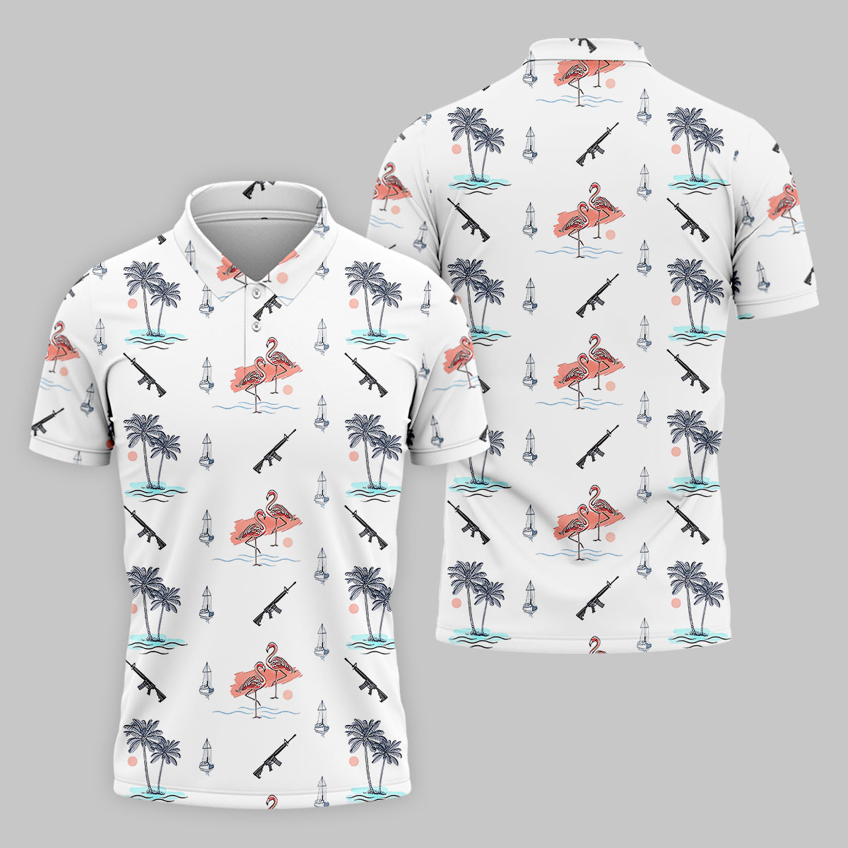 Flamingo Golf Polo ShirtMens Golf Gift, Funny Golf Shirt, Tropical Shirt