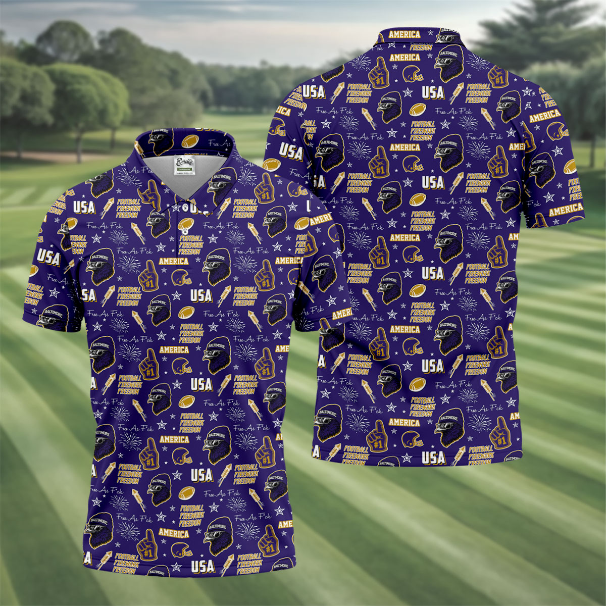 Purple Raven Metallic Gold With Purple Sport Polo, American Football League Gift Ideas For Football Fans