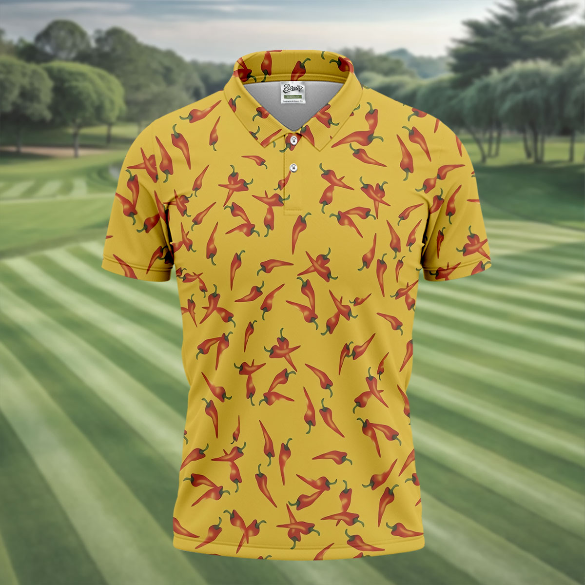 Red Chilli Yellow Hawaiian Golf Shirt, Summer Vibe Golf Shirts For Men, Polo Shirtor Men