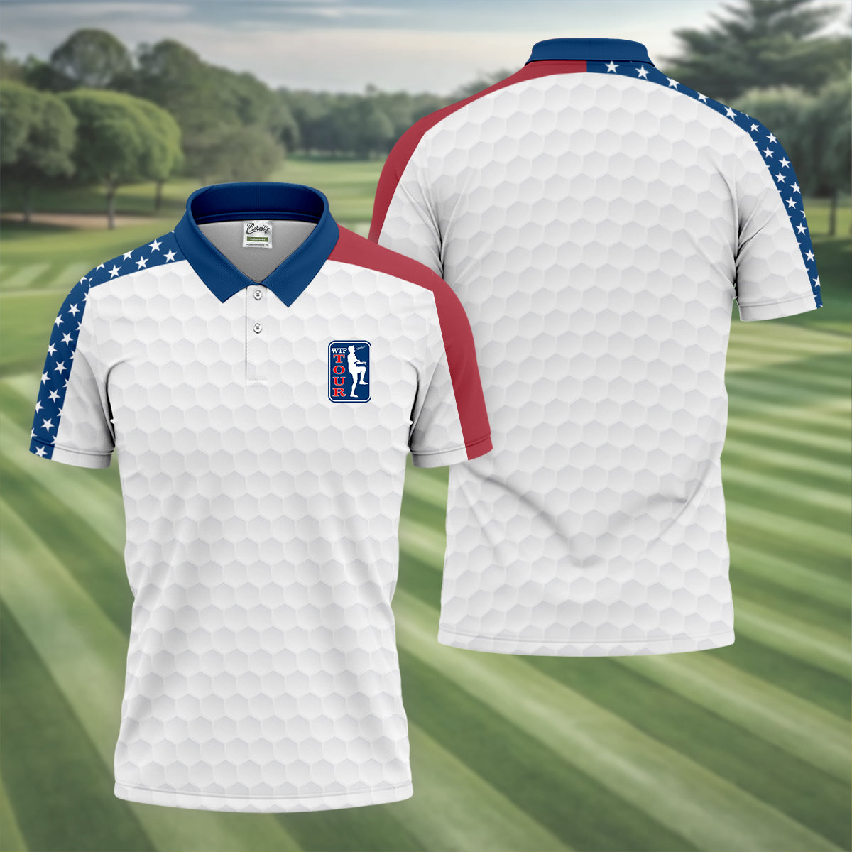 WTF Tour Angery Golfer Golf Ball Pattern Red White Blue Golf Shirts For Men, Polo Shirt Men