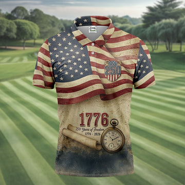 250 Years Of Freedom Vintage Golf Shirt, 4th Of July Patriotic Golf Shirts For Men