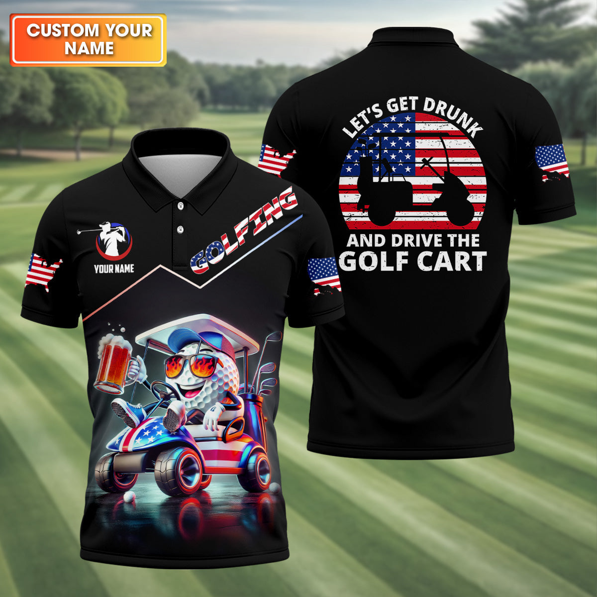 Let's Get Drunk And Drive The Golf Cart Custom Men's Golf Polo Shirtunny Golf Shirt, Dad Golf Gift