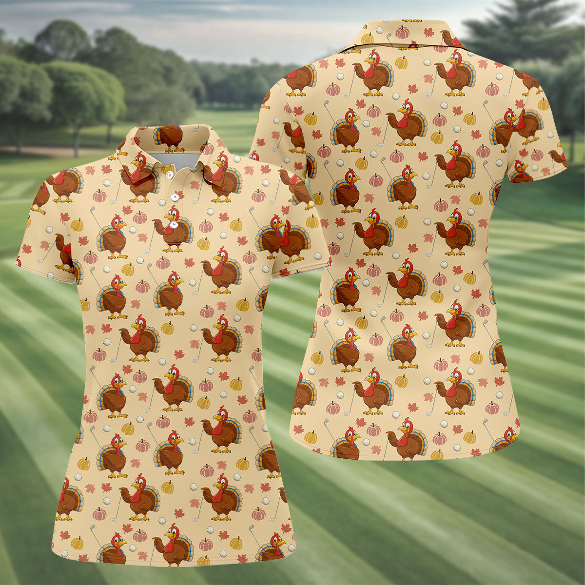 Funny Turkey Golf Pose Women's Golf Tops, Fun Women's Golf Shirts, Thanksgiving Golf Gift For Ladies