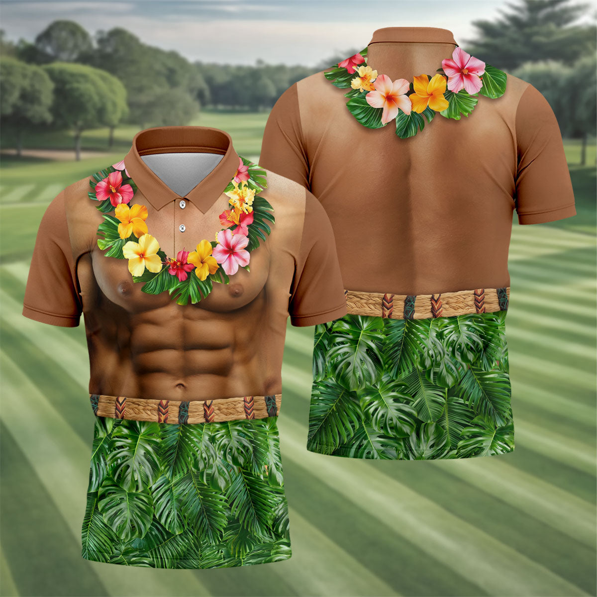 Floral Lei Tropical Theme Party Funny Costume Hawaiian Golf Shirt, Polo Shirtor Men