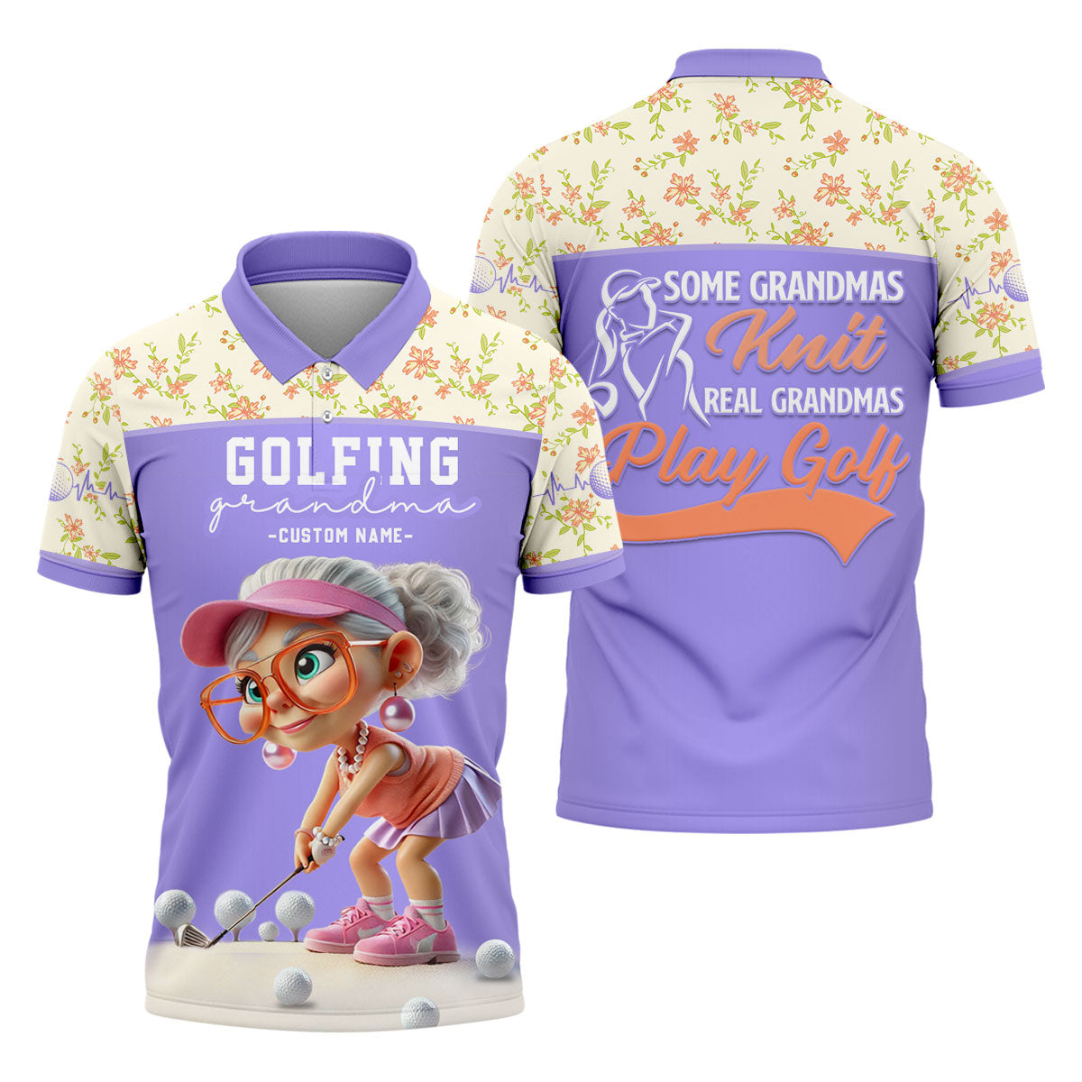 Some Grandmas Knit Real Grandmas Play Golf Custom Men's Golf Polo ShirtDad Golf Gift