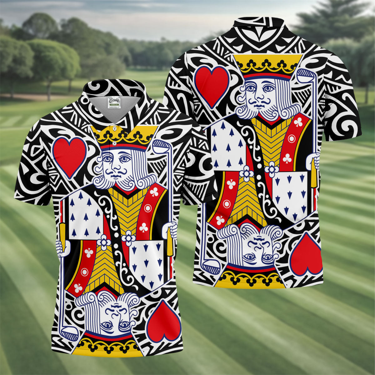 King Of Hearts Playing Card Golf Shirt, Men's Golf Shirt, Hawaiian Golf Shirt, Polo Shirts For Men