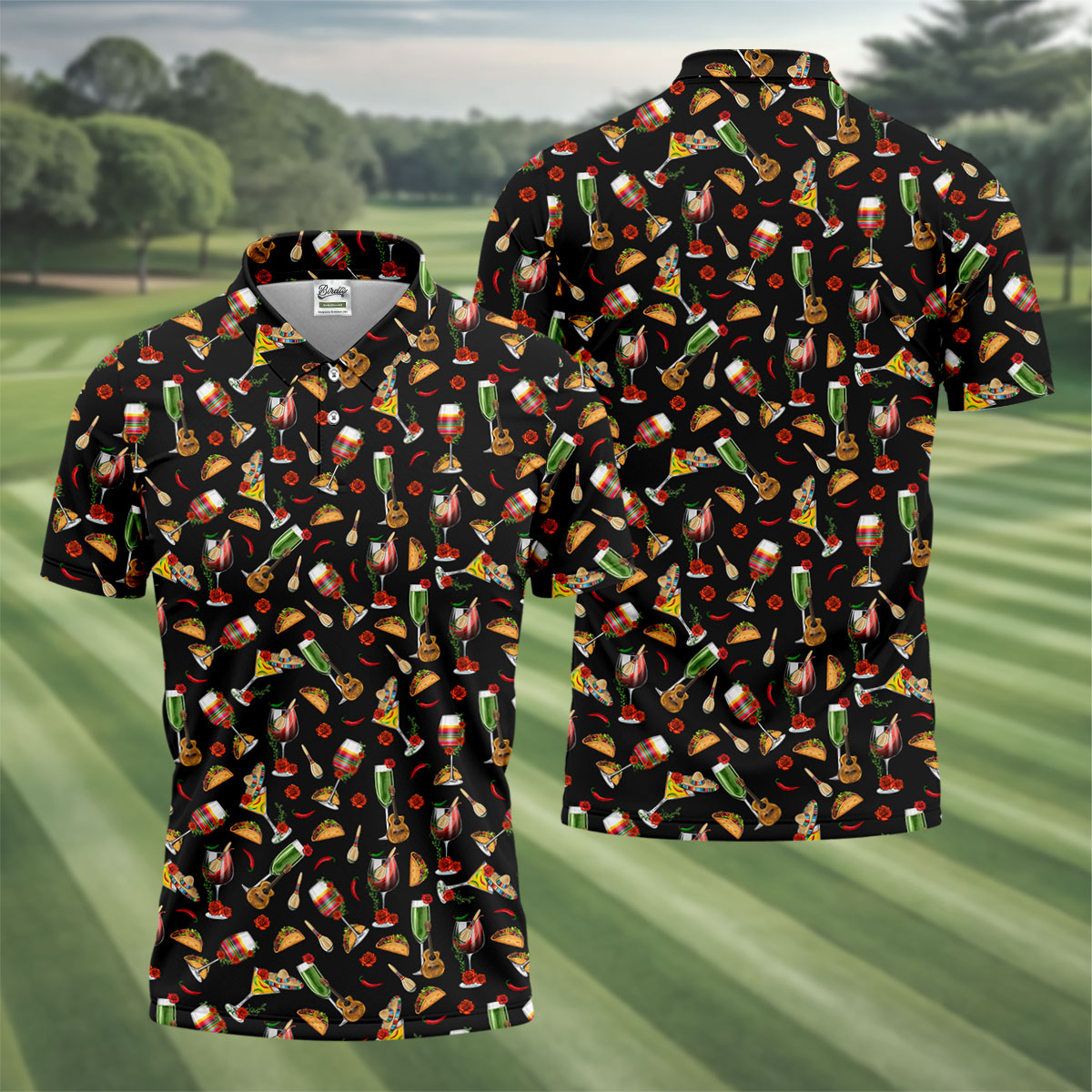 Traditional Mexican Taco And Wine Golf Tops For Men, Cinco De Mayo Celebration Golf Shirts For Men