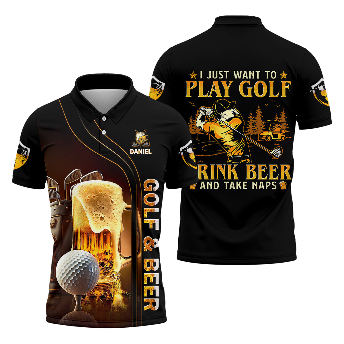 I Just Wanna Play Golf And Drink Beer Custom Golf Polo ShirtMens Golf Gift, Golf Lover Gift